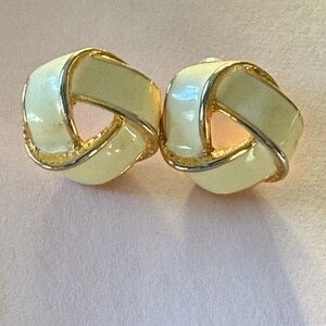 Vintage Napier Marked White & Gold Classic Love Knot Post Back Earrings